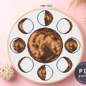 Moon Phases Cross Stitch Pattern | Wall Decor | Home Decor DIY | Cross Stitch PDF | Cross Stitch Counted #EMX323