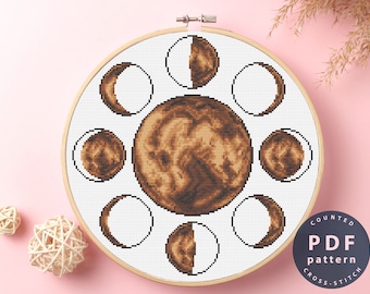 Moon Phases Cross Stitch Pattern: DIY Celestial Decor (PDF Pattern)