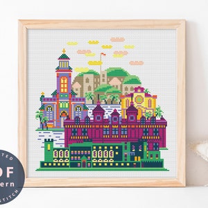 Korsstygnsmönster i Monaco: Stadslandskap DIY-broderi (digital nedladdning)
