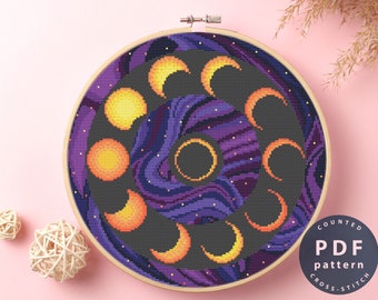 Moon Phases Cross Stitch Pattern: Celestial Embroidery (PDF Pattern)