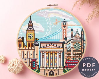 Patrón de punto de cruz de Londres: bordado urbano moderno (patrón PDF)