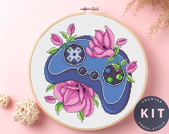 Zestaw do haftu krzyżykowego Gamepad Floral: Początkujący DIY