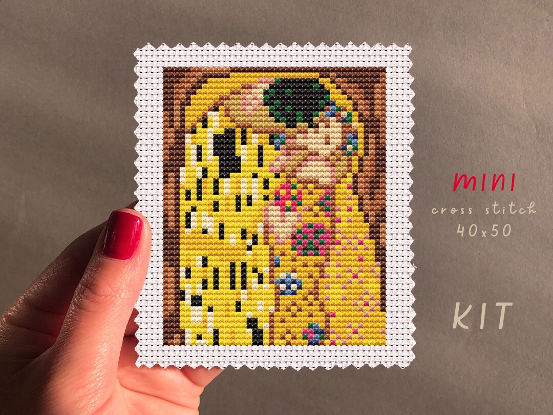 グスタフ・クリムト作「接吻」クロスステッチキット：初心者向け刺繍
