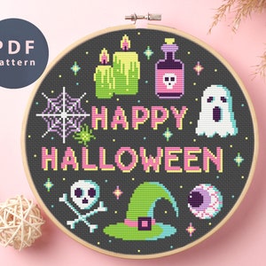 Happy Halloween Cross Stitch Pattern: DIY Spooky Design (PDF Pattern)