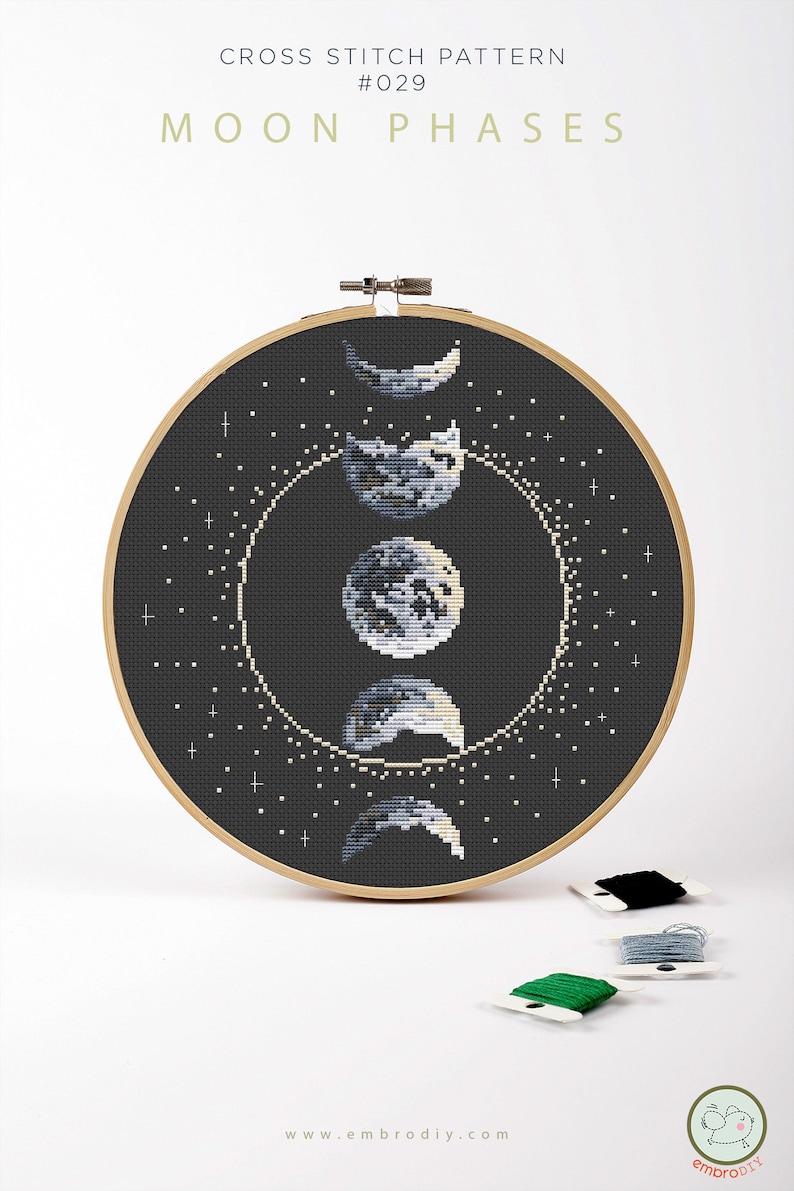 Cross Stitch Pattern Moon Phases  Wall Decor  Home Decor DIY image 1