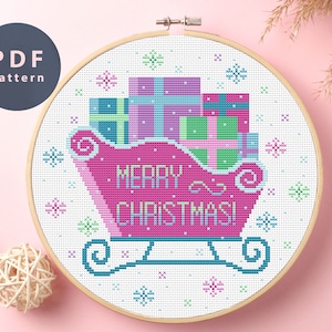 Cross Stitch Pattern Christmas Sleigh, Christmas Gifts For Mom, Digital Download Art