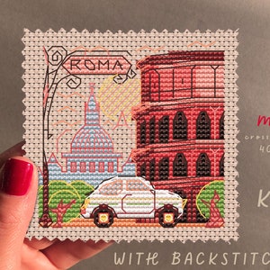 Mini City Roma Cross Stitch Kit, Kwekerij Decor Pdf, Borduurgrafiek, Hart Kruissteek, Kruissteek Bloemen