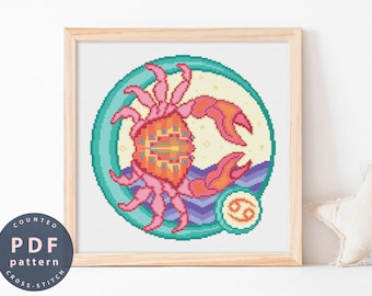 Cancer Zodiac Cross Stitch Pattern: DIY Home Decor (PDF Pattern)