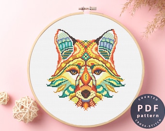 Mandala Fox Cross Stitch Pattern: Geometric Embroidery Art (PDF Pattern)