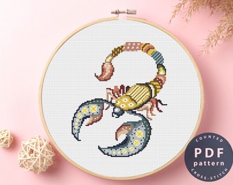 Wzór haftu krzyżykowego z kwiatowym skorpionem: zabawny wzór do haftu (wzór w formacie PDF)