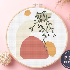Cross Stitch Pattern Download Abstraction And Plant Modern | Cross Stitch Kits | Stitch Design | Embroidery Stitches | Embroidery #EMX051