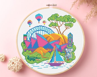 Australia Cross Stitch Kit |  Cityscape, Modern Wall Art