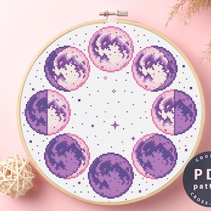 Moon Phases Cross Stitch Pattern  | Wall Decor | Home Decor DIY | Cross Stitch PDF | Cross Stitch Counted #EMX324