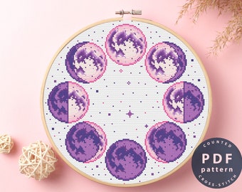 Patrón de punto de cruz de las fases lunares: decoración del hogar DIY (patrón PDF)