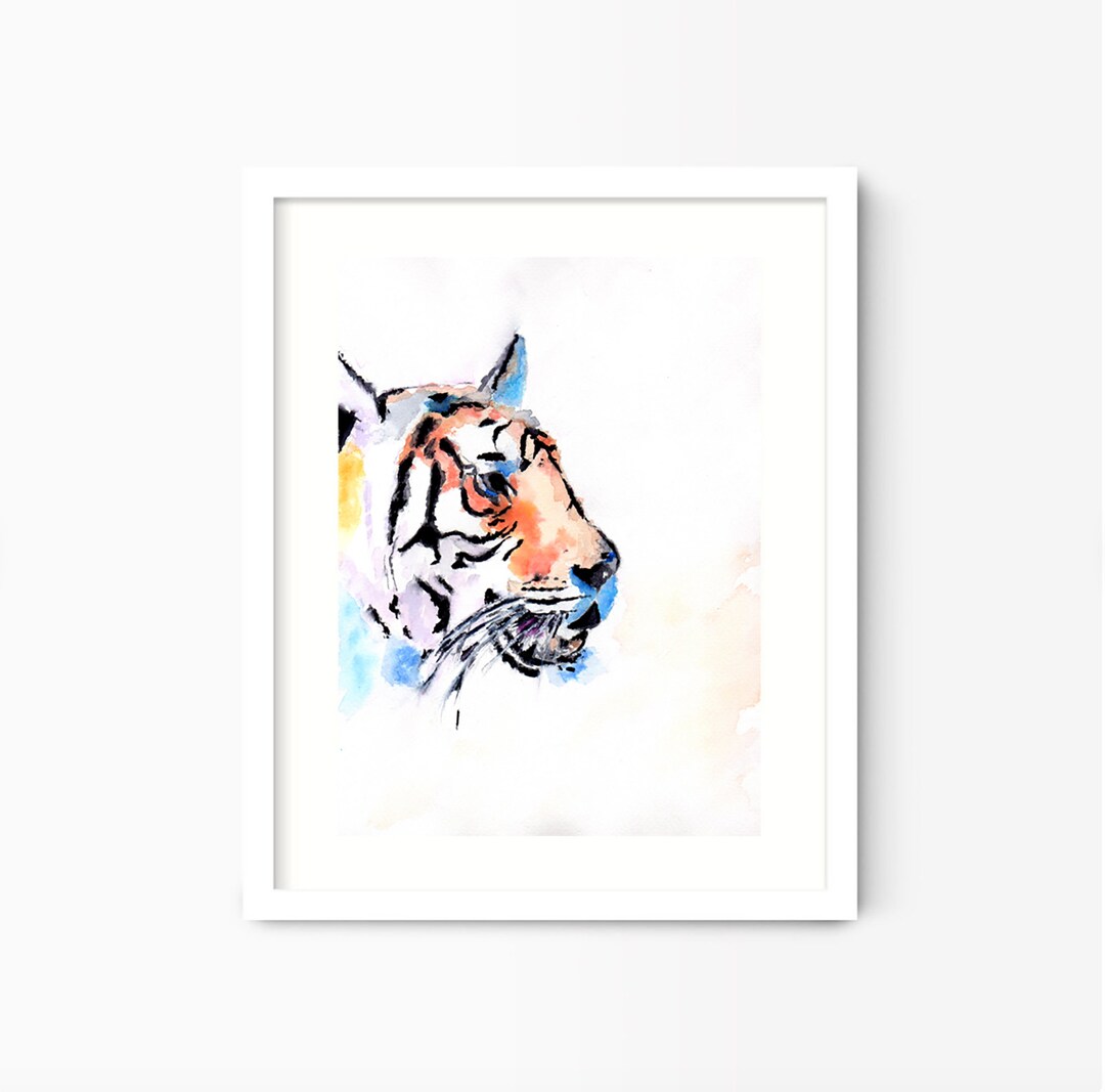 Tiger, Watercolour Tiger fine art Print Colourful animal art