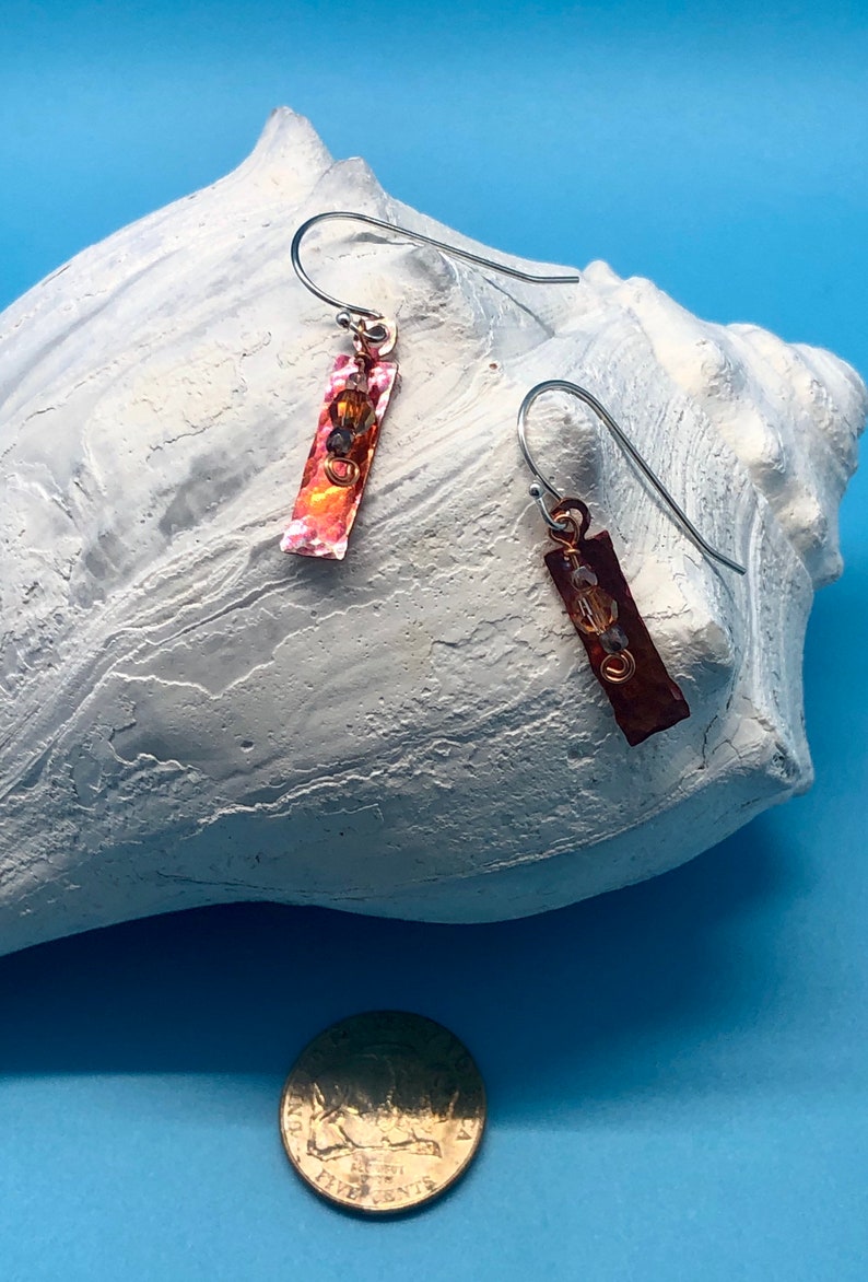 Rectangle fire patina copper with crystal accents