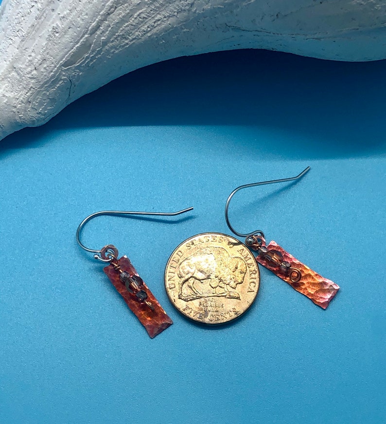 Rectangle fire patina copper with crystal accents