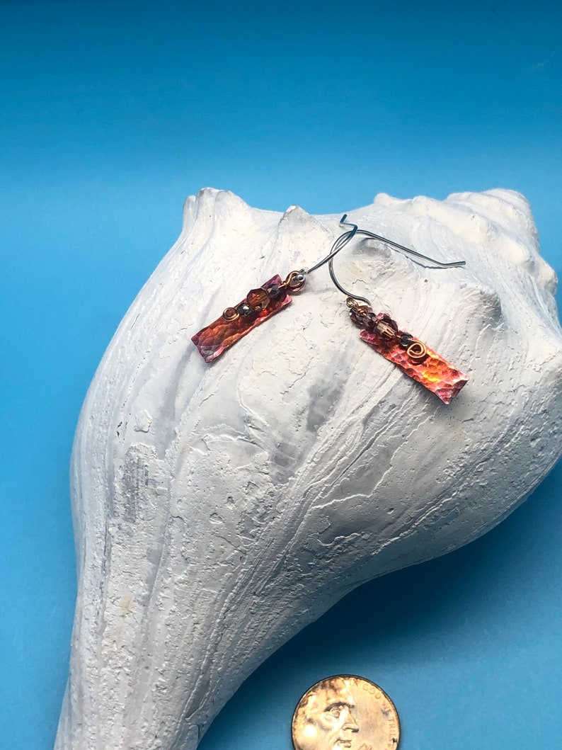 Rectangle fire patina copper with crystal accents