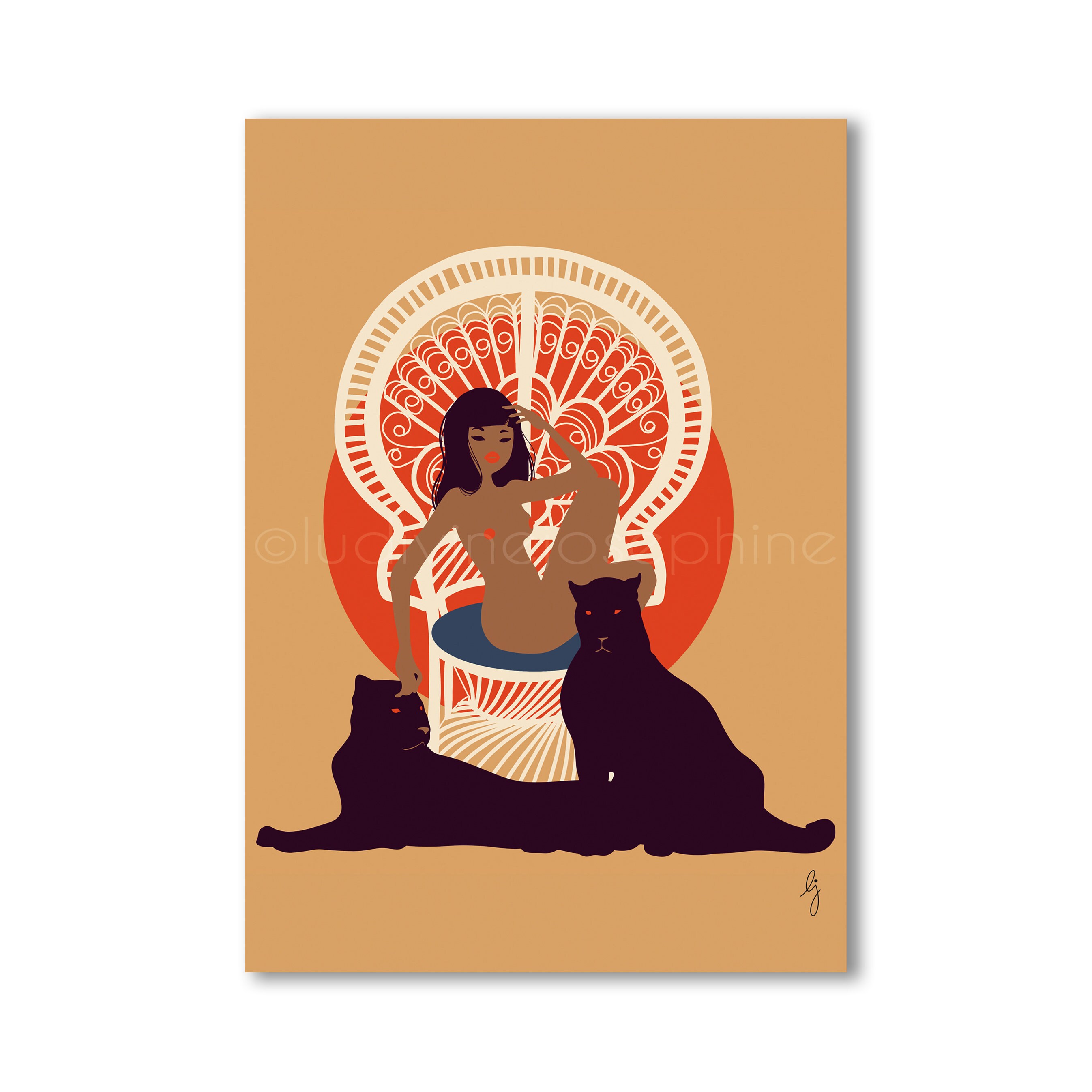 Grande Carte Postale Les Panthères Noires - Mini Print Affiche Format A5 Illustration de Femme Affic