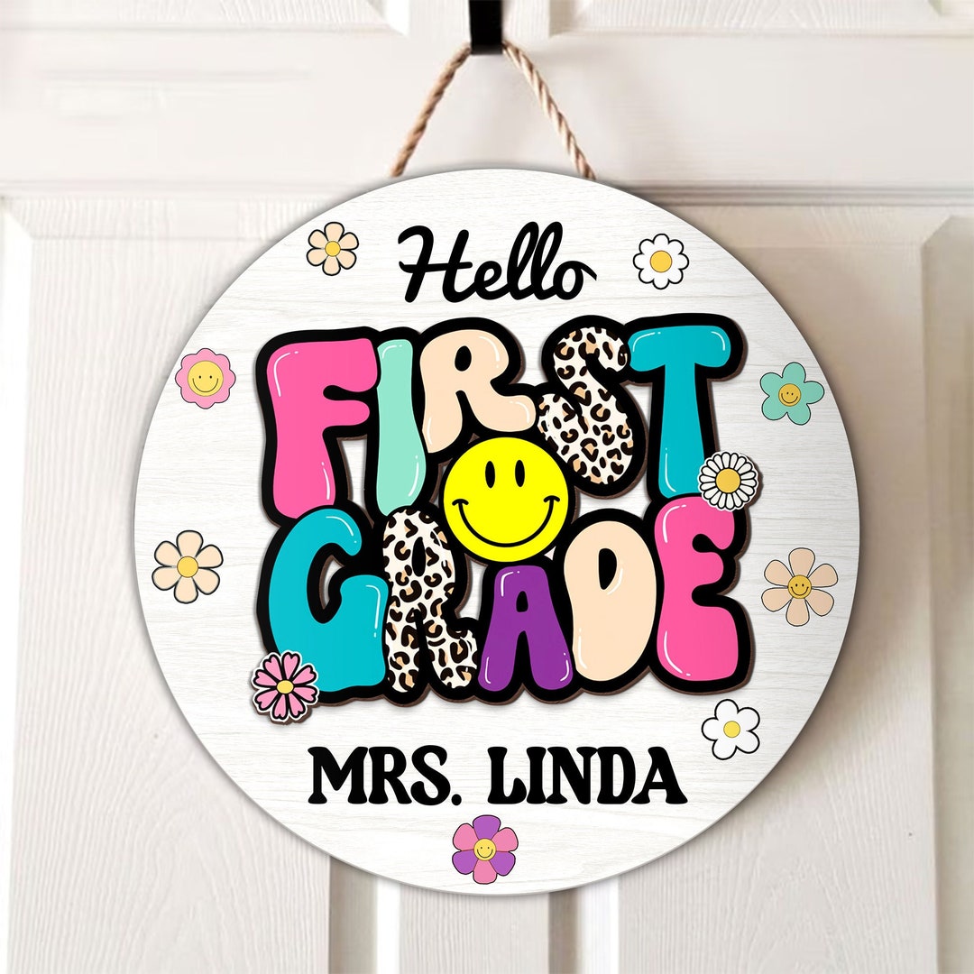 Personalized Hello First Grade Door Sign, Personalized Teacher ...