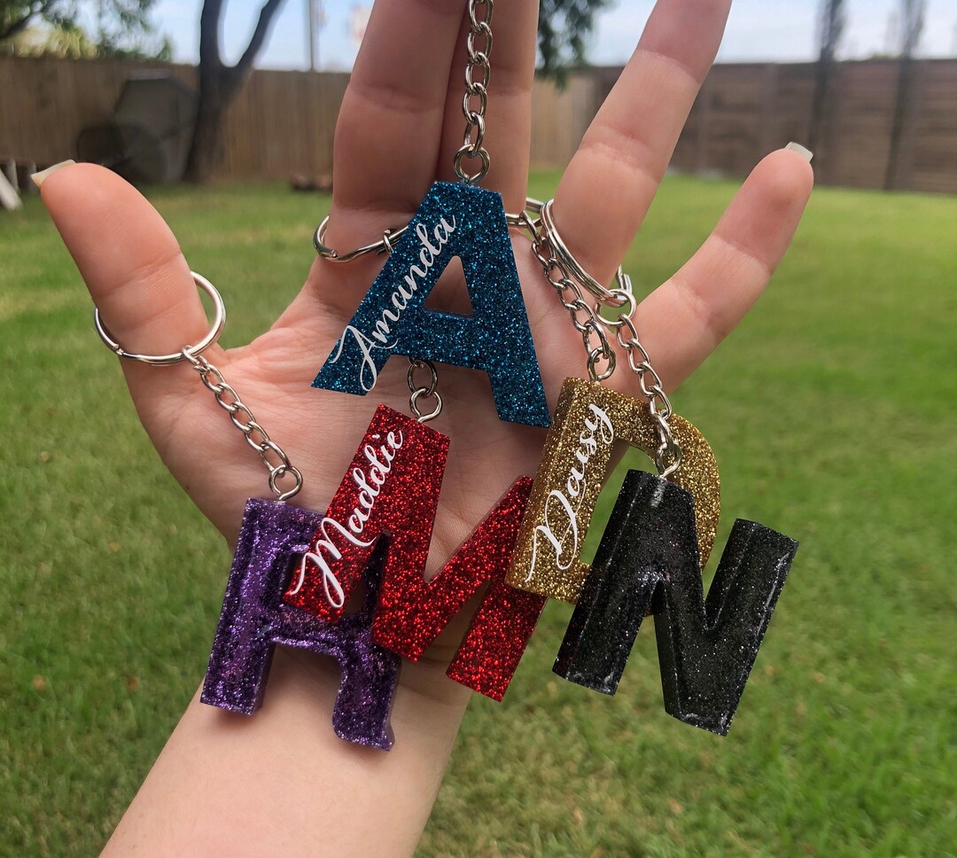 Glitter Letter Keychains Etsy
