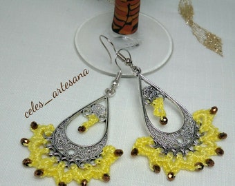 Boucles d’oreilles jaunes en crochet faites à la main Boucles d’oreilles en crochet original Boucles d’oreilles tricotées Cadeau pour femmes