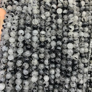 Cuentas Rutiladas de Turmalina Negra Pulida, Cuentas de Cuarzo Rutilo Negro, Cuentas Redondas, Cuentas de Piedra Natural, 4mm, 6mm, 8mm, 10mm, 12mm, 15''