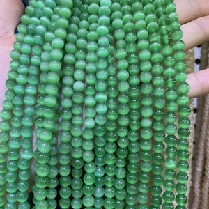 Green Cat Eye Gemstone Beads: Grade A, 15.5&quot; Strand (6mm-12mm)
