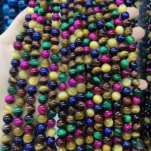 multi colour  Tiger Eye Beads, Grade AAA Genuine Natural Gemstone Round Loose Beads, Wholesale Round Gemstone 15.5&quot; Full Strand
