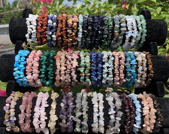 34 tipos de pulsera de chip, pulsera de chip elástico de cristal, pulsera de chip de cristal curativo, pulsera de cuentas de chip elástico, para su regalo.