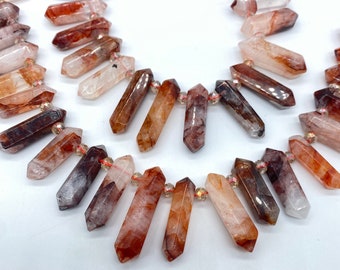 Points Top Drilled Crystal Stones,Red Quartz Crystal Beads, Chakra Healing Crystal, DIY Crowns,Gemstone Pendant,