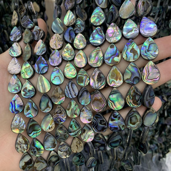 Natural Teardrop Abalone Shell Beads, Two-Sided Paua Shell Beads, 8x12mm/10x14mm/12x16mm  Loose Abalone Beads, 15.5 Inch Strand