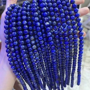AAA Lapis Lazuli Round Beads: Natural Blue Gemstone, 15.5&quot; Strand
