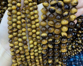 Yellow Tiger Eye Beads, Grade AA Genuine Natural Gemstone Round Loose Beads, Wholesale Round Gemstone 15.5" Full Strand 6mm 8mm 10mm 12mm