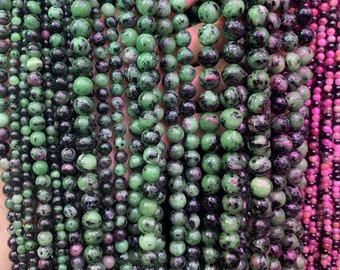 AA Grade Ruby Zoisite Beads: Genuine Gemstone Round Strand