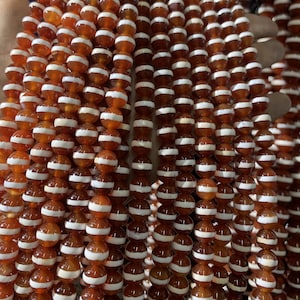 Natural Dzi Red Agate Beads: Tibetan Root Chakra Gemstone Strand