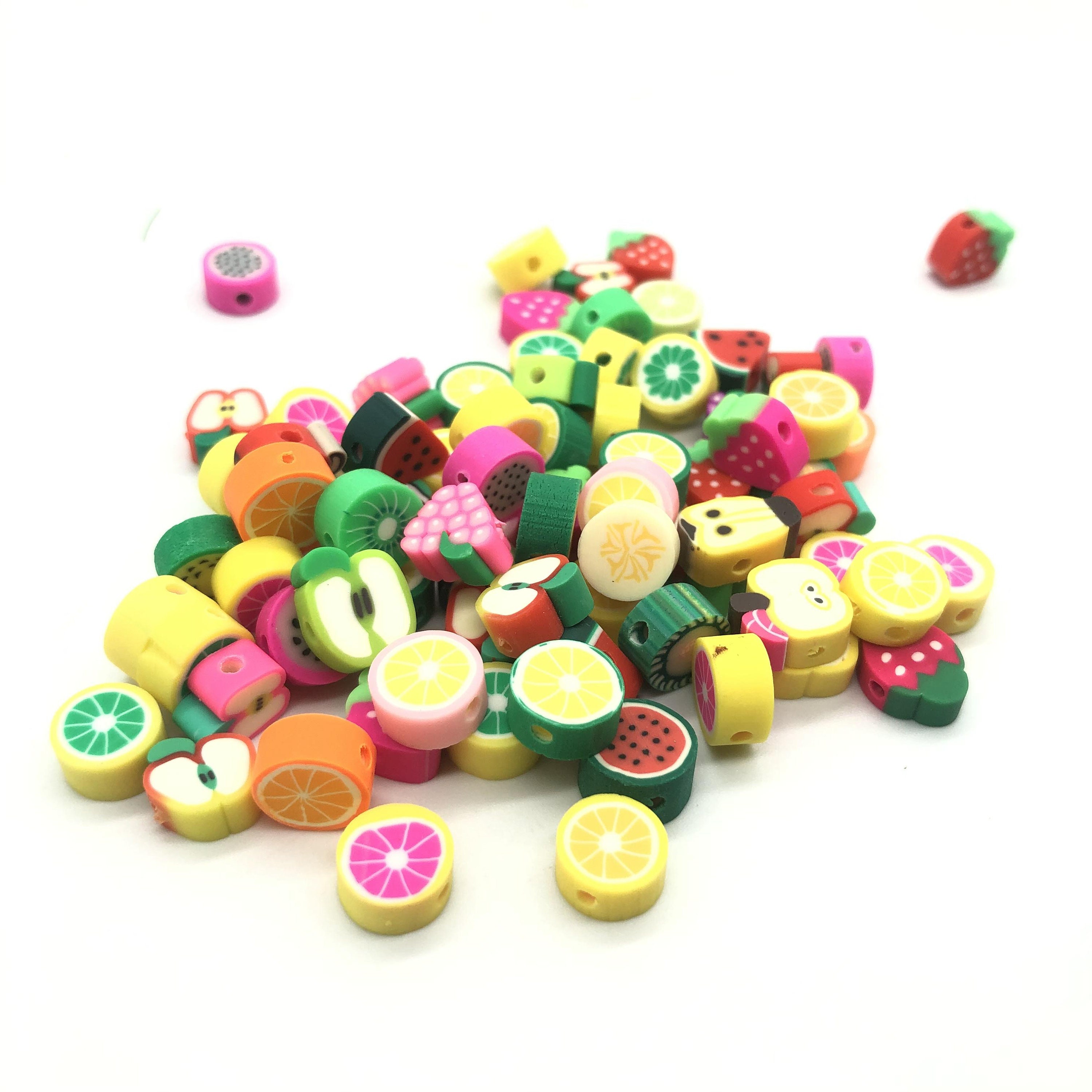 Assorted Fruits Polymer Clay Beads Fruits Stretchy Etsy UK