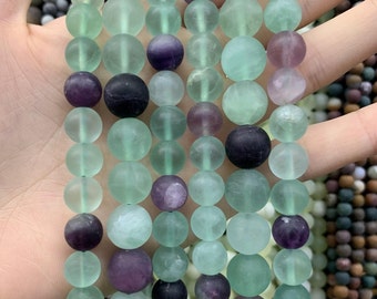 Matte Multicolor Fluorite Beads: AA Quality Round Gemstone, 15.5" Strand