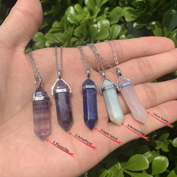 35 kinds,Natural Crystal Point Pendant,Hexagon Healing Point Pendant,Healing Gemstone,Handmade Gemstone Necklace,Gift Crystal Necklace