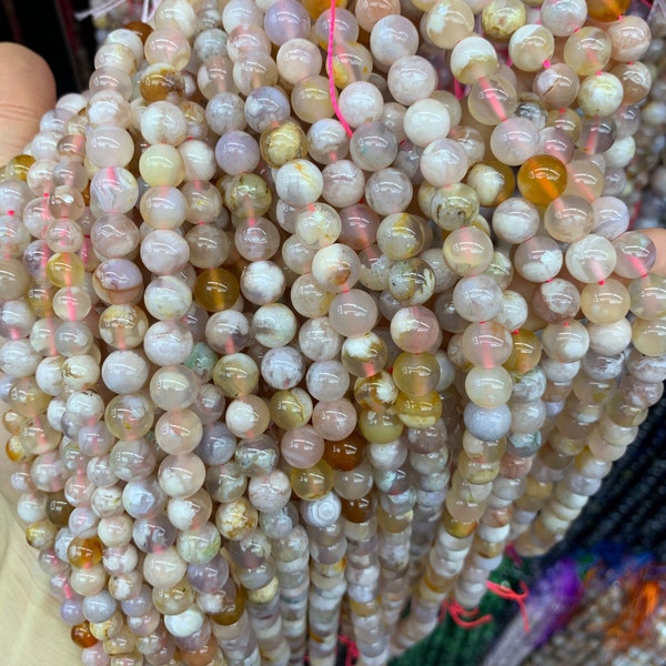 Sakura Flower Agate Beads, Round Flower Quartz Beads, Genuine Cherry Blossom Agate Beads, Gemstone Beads, 6mm, 8mm, 10mm, 12mm
