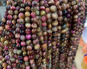 Multicolor Tiger Augen Perlen: echte Edelstein runde Perlen (6 mm 8 mm 10 mm)