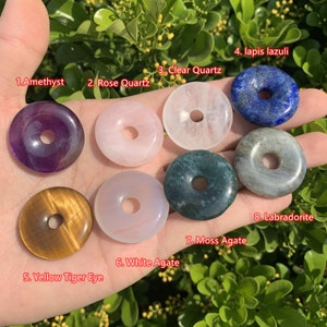 34 tipos de donut de pedra preciosa natural, donut de cristal, pingente de círculo pi, joias com pingente de segurança da sorte, decoração de energia de cura, 1,2 tamanhos