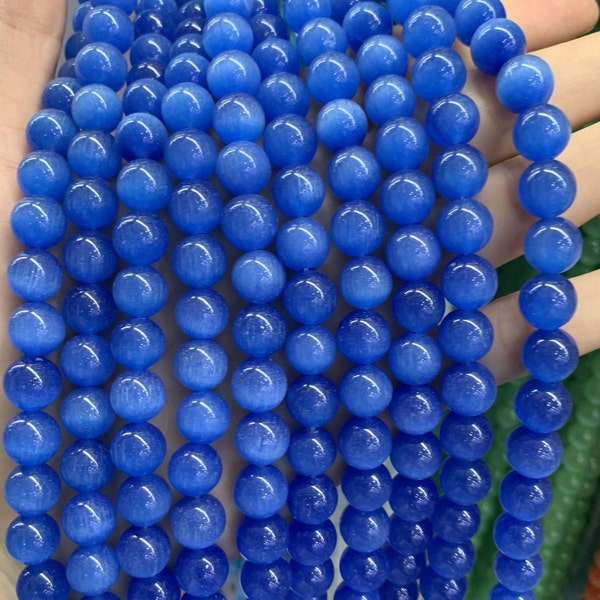 Blue Cat Eye Beads, Grade A Round Gemstone, Loose Beads Bulk Lot Options, 15.5" Full Strand Wholesale 6mm 8mm 10mm