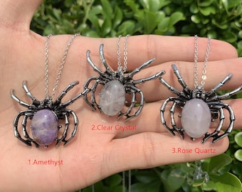 Crystal Spider Pendant Necklace: Copper Halloween Jewelry