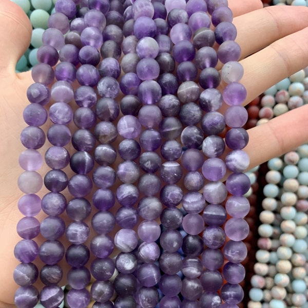 Natural Matte  Purple Amethyst Beads, AA Quality Gemstone Round Beads, Frosted Amethyst Round Beads, Full Strand 15.5 inch Strand