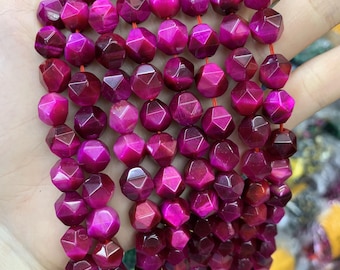 Rose Tiger Eye Beads, Star Cut Faceted Shape, Grade AA Genuine Natural Gemstone Loose Beads, Wholesale Round Gemstone 15.5" Full Strand