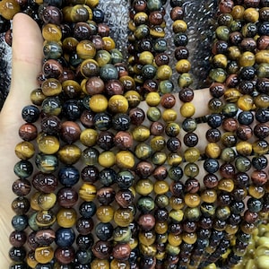12 Colour&#39;s Tiger Eye Beads,Grade AA Genuine Natural Gemstone Round Loose Beads,Wholesale Semi Precious Colorful Tiger Eyes Beads, 8mm 10mm