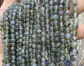 AAAA Okrągłe koraliki z agatu mszystego: Naturalna biżuteria z kamieni szlachetnych (6 mm, 8 mm, 10 mm)