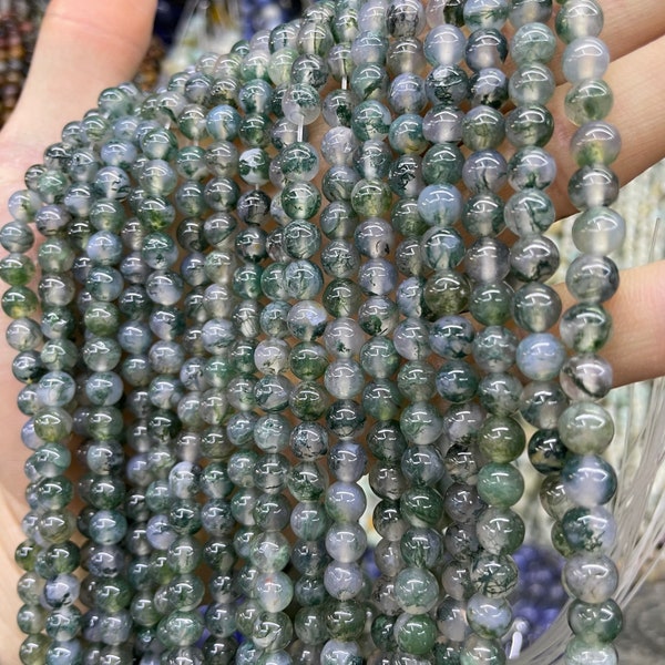 AAAA Moss Agate Round Beads, Natural Moss Agate Crystal Beads, Gemstone Beads for Jewelry Making, Smooth Beads, 6mm, 8mm, 10mm