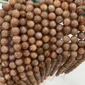 AAA Grade Sunstone Round Beads: Natural Fiery Gemstone Quartz (15.5&quot; Strand)